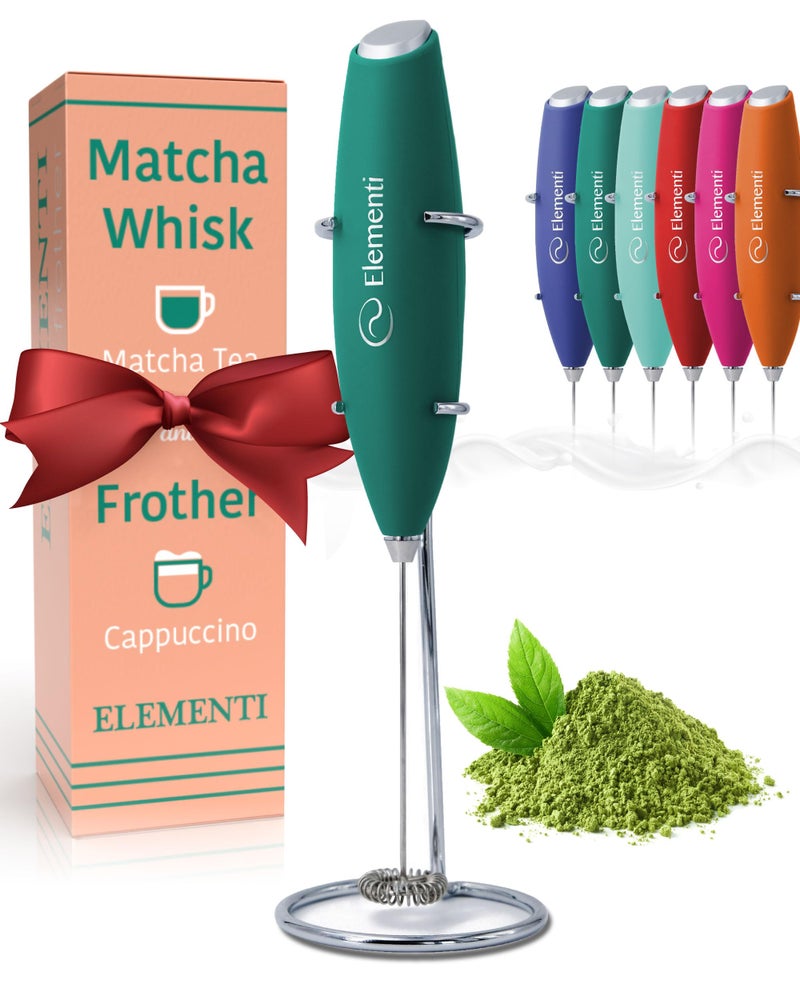 Elementi Matcha Whisk & Frother Set - Powerful Electric Matcha Mixer for Powder, Easy to Use Electric Whisk Kit - Craft Effortless Lattes with the Elementi Milk Frother Wand & Wisk (Emerald Green) - Image 1