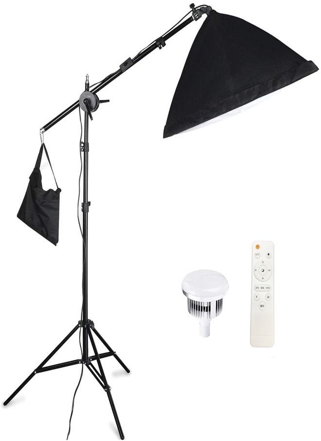 PADOM - Padom Softbox Photography Lighting Kit Studio Equipment, 2800-5700K 150W Bi-color Temperature Bulb with Remote, Light Stand, Boom Arm softbox for Portrait Product Shooting (Set of 1 boom arm) - Image 1