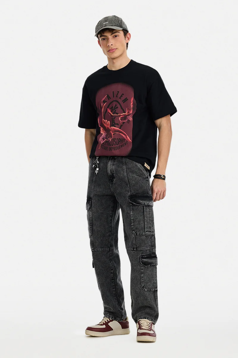 SNITCH Black Tie-Dye Wide Leg Streetwear Cargo