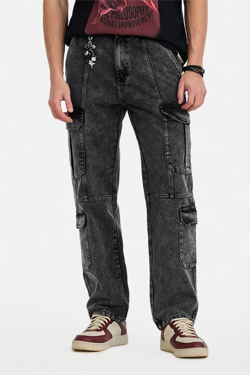 SNITCH Black Tie-Dye Wide Leg Streetwear Cargo