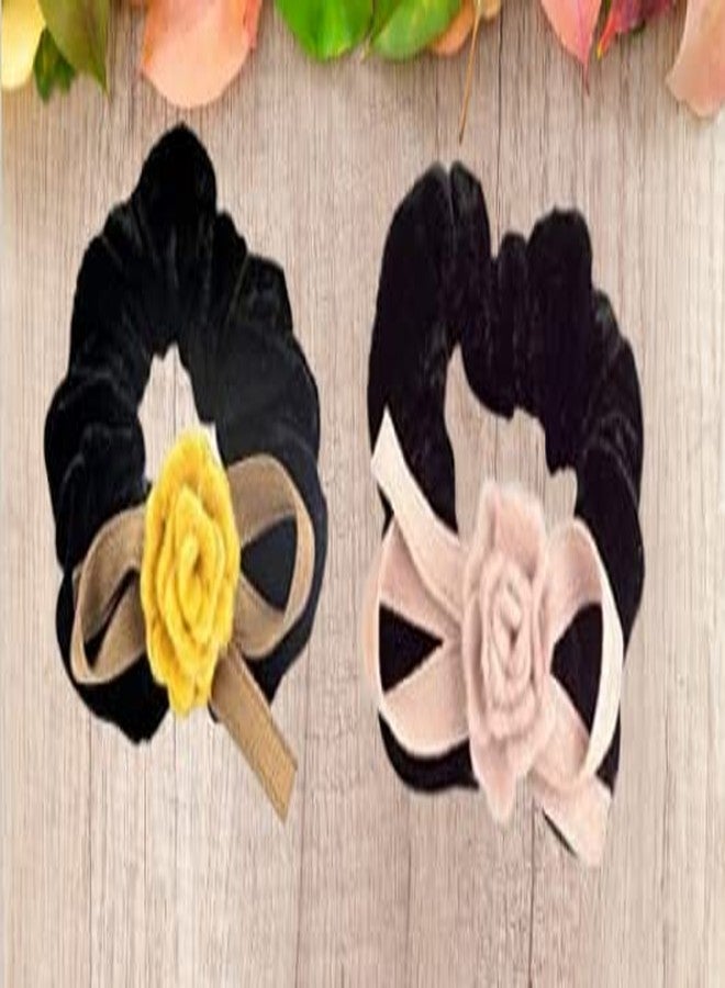 STRIPES® essentials Any 6Pcs Fashion Velvet Scrunchies For Women and Girls, Hair Band For Women, Ponytail Holder, Rubber Band, Large Scurnchies, Fluffy Scrunchies, Girls Hair Accessories - Pack of 6 - Image 2