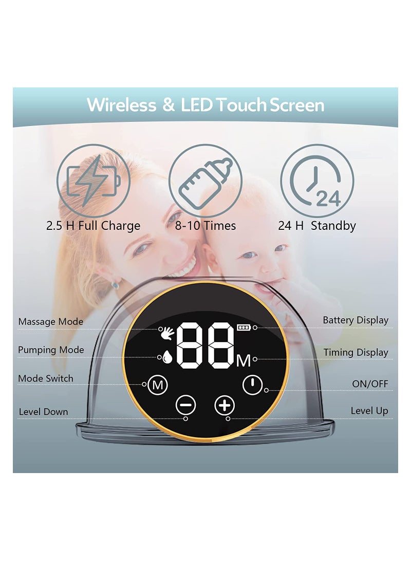 Wearable Electric Breast Pump, Wireless Hands-Free Breast Pump with 3 Modes 9 Levels Suction  Smart LCD Display, Anti-Overflow  Low Noise Breast Milkpump with Massage  Pumping (24mm Flange) - Image 2