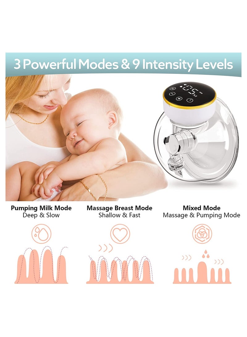 Wearable Electric Breast Pump, Wireless Hands-Free Breast Pump with 3 Modes 9 Levels Suction  Smart LCD Display, Anti-Overflow  Low Noise Breast Milkpump with Massage  Pumping (24mm Flange) - Image 5