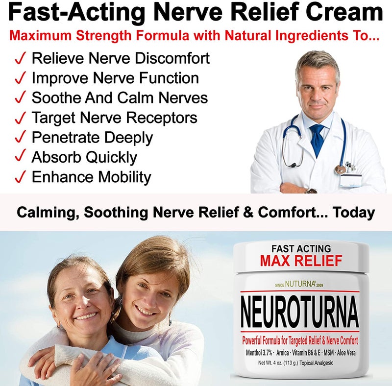 Nuturna Neuropathy Nerve Relief Cream - Fast Acting Max Relief for Feet Hands Legs Toes Back - Ultra Strength Menthol Arnica Aloe Vera MSM, Soothing Natural Nerve Comfort Relief, Paraben-Free 4 Oz - Image 2