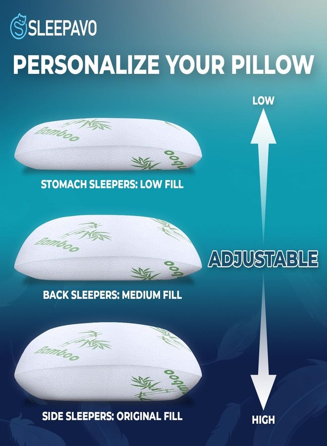Sleepavo Adjustable Cooling Pillows Queen Size Set of 2 Pack - Extra Soft Shredded Memory Foam Best Pillows for Sleeping - Back, Stomach, Side Sleeper Pillow Medium Firm - Rayon Derived from Bamboo - Image 2