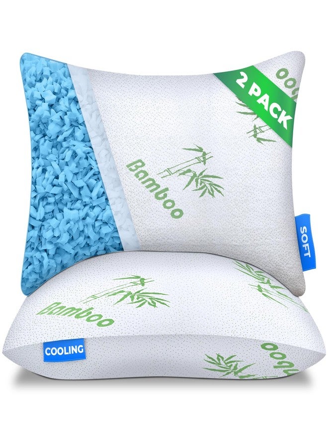 Sleepavo Adjustable Cooling Pillows Queen Size Set of 2 Pack - Extra Soft Shredded Memory Foam Best Pillows for Sleeping - Back, Stomach, Side Sleeper Pillow Medium Firm - Rayon Derived from Bamboo - Image 1
