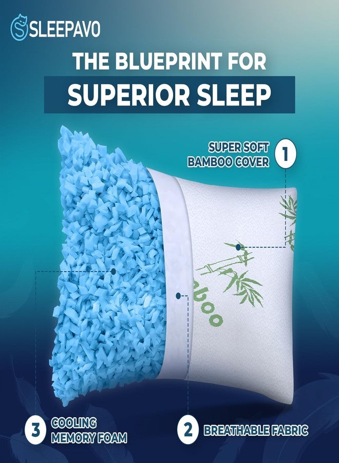 Sleepavo Adjustable Cooling Pillows Queen Size Set of 2 Pack - Extra Soft Shredded Memory Foam Best Pillows for Sleeping - Back, Stomach, Side Sleeper Pillow Medium Firm - Rayon Derived from Bamboo - Image 3