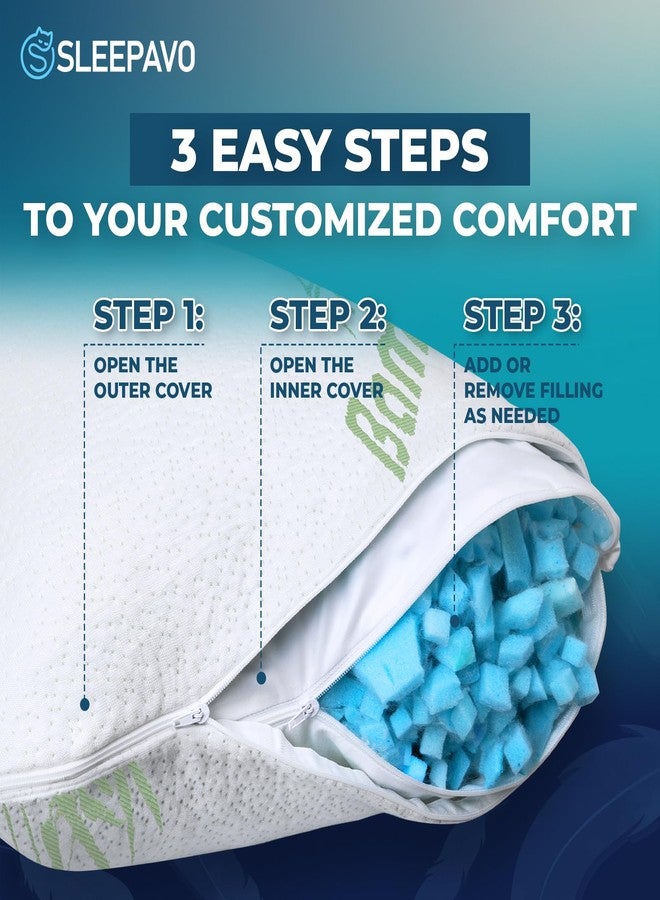 Sleepavo Adjustable Cooling Pillows Queen Size Set of 2 Pack - Extra Soft Shredded Memory Foam Best Pillows for Sleeping - Back, Stomach, Side Sleeper Pillow Medium Firm - Rayon Derived from Bamboo - Image 5