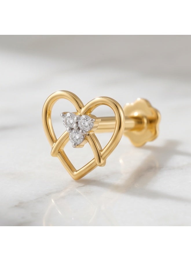 BAFLEH JEWELLERY Premium 18 Karat Gold Open Heart Diamond Nose Stud for Women Elegant Daily Wear by Bafleh Jewellery - Image 1
