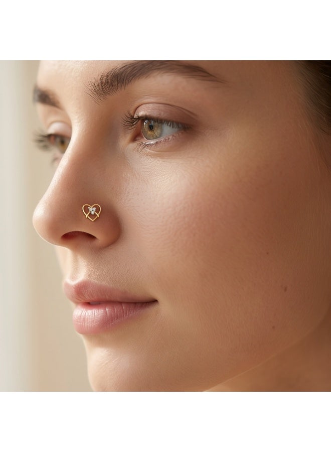 BAFLEH JEWELLERY Premium 18 Karat Gold Open Heart Diamond Nose Stud for Women Elegant Daily Wear by Bafleh Jewellery - Image 5