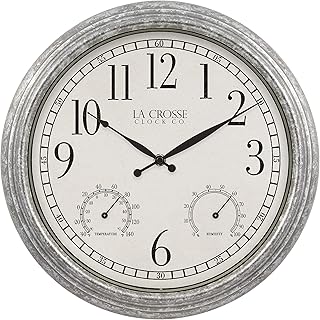 La Crosse La Crosse 433-3236 14-inch Silas Indoor/Outdoor Galvanized Analog Quartz Wall Clock, Silver  - Image 1