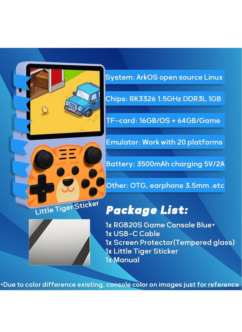 Generic RGB20S Handheld Game Console with Retro Open Source System, Preloaded 15000+ Games, RK3326 3.5-Inch 4:3 IPS Screen for Children's Gifts (Blue)  - Image 5