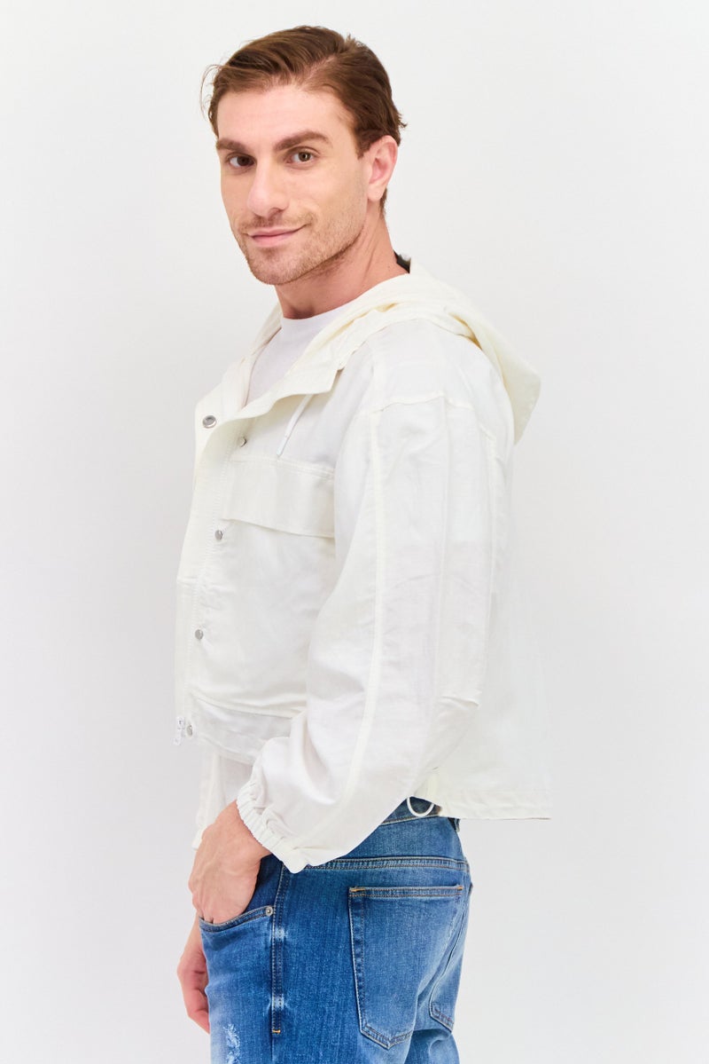 ESPRIT جاكيت رجالي سادة بغطاء رأس، أبيض فاتح - Image 3