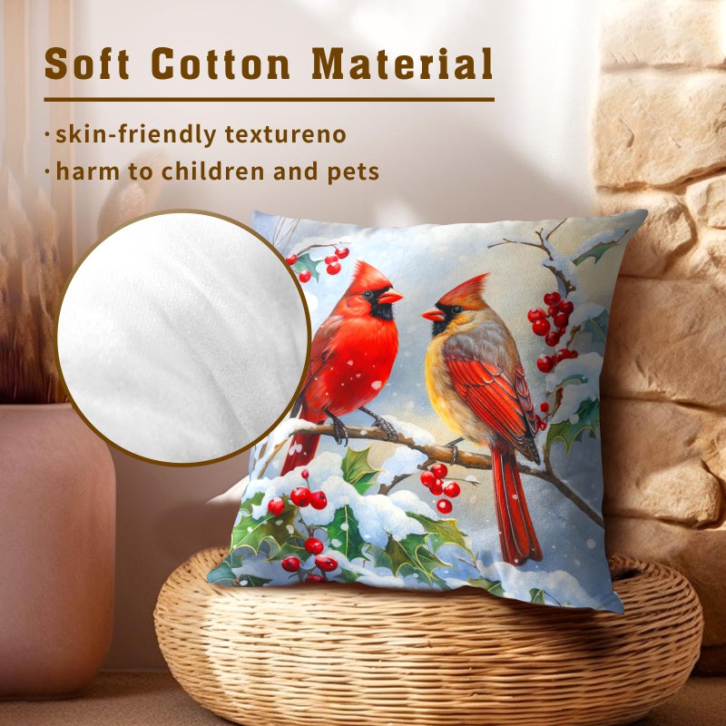 Granbey Winter Red Bird Throw Pillow Cover Set of 2 20x20 Inch Winter Christmas Pillowcase Nature Birds Scene Cushion Covers Farmhouse Pillow Protector for Home Bedroom Sofa - Image 4