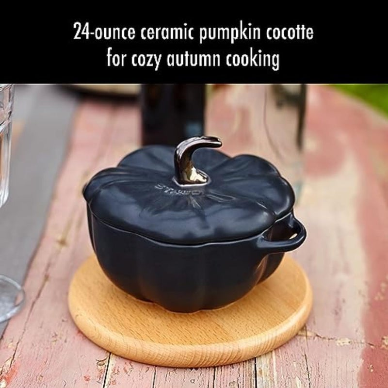 STAUB Ceramic 0.75-qt Petite Ceramic Pumpkin, Oven & Stove Safe up to 572°F, Pumpkin Dish, Ceramic Baking Dish, Candy Dish, Matte Black - Image 2