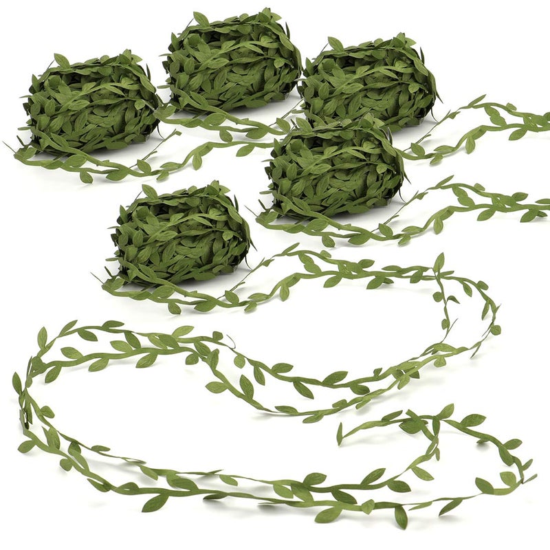 Tosnail 5 Roll Total 109 Yards Olive Green Leaves Leaf Trim Ribbon Artificial Vines Leaf Garland  Great for DIY Craft Gift Wrapping Party Wedding Home Decoration