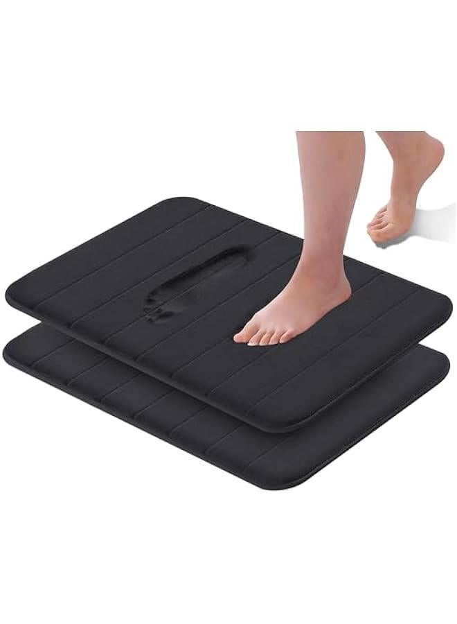 HOOKOR 2 Pack Memory Foam Bath Mat, Non-Slip Back, 50x80CM Fleece Softness, Highly Absorbent, Bathroom Carpet, Super Soft Microfiber Bath Rug, Rectangle, Easy to Clean Mat (Black) - Image 1
