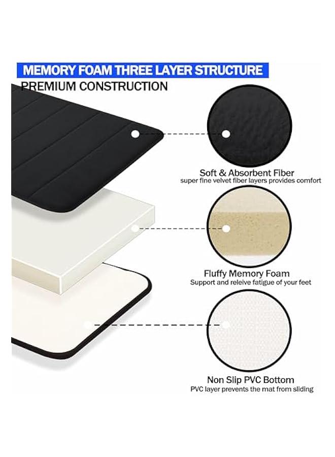 HOOKOR 2 Pack Memory Foam Bath Mat, Non-Slip Back, 50x80CM Fleece Softness, Highly Absorbent, Bathroom Carpet, Super Soft Microfiber Bath Rug, Rectangle, Easy to Clean Mat (Black) - Image 3