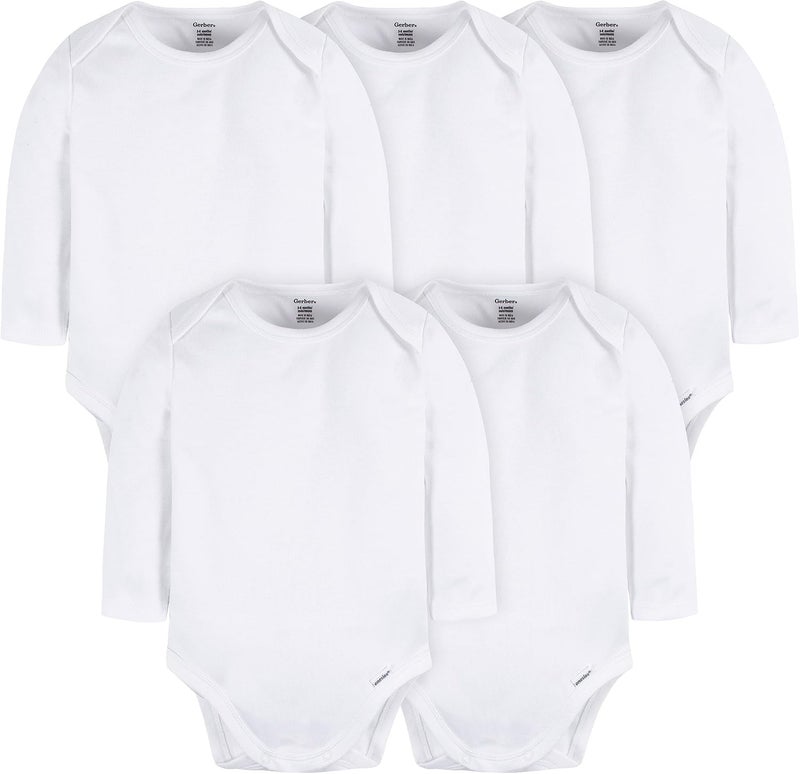 جربر Gerber Unisex Baby Long Sleeve Solid Onesies Multi-pack Interlock 180 Gsm Baby and Toddler Bodysuits (pack of 5) - Image 1