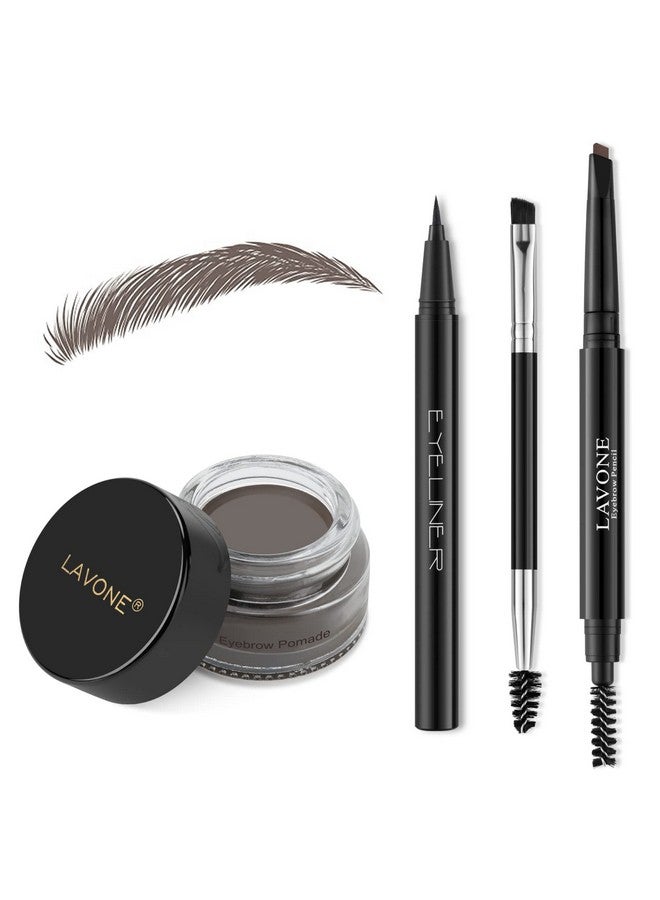 LAVONE Eyebrow Stamp Pencil Kit For Eyebrows, Makeup Brow Stamp Trio Kit With Waterproof Eyebrow Pencil, Eyeliner, Eyebrow Pomade, And Dual-Ended Eyebrow Brush - Ebony - Image 1