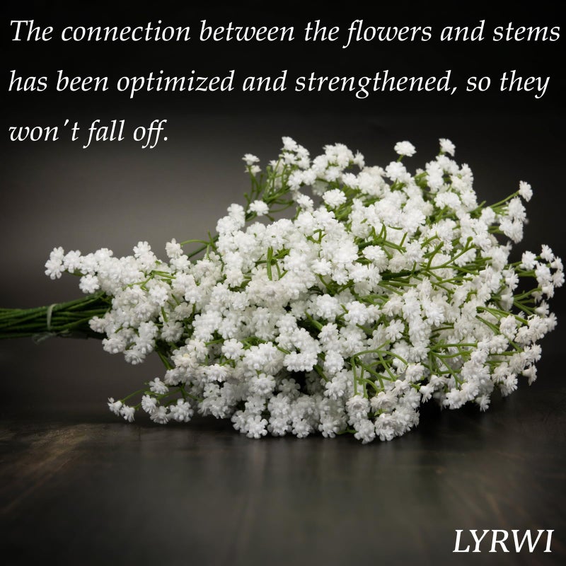 LYRWI 10PCS 21-inch Sturdy Artificial Babyâ€™s Breath Flowers - Non-Shedding Design for Wedding/Home Decor, Realistic Faux Gypsophila with Reinforced Stem Base - Image 4