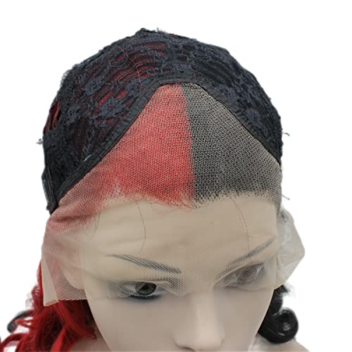 MX angel Long Wavy Half Black Red Synthetic Lace Front Halloween Wig - Image 5