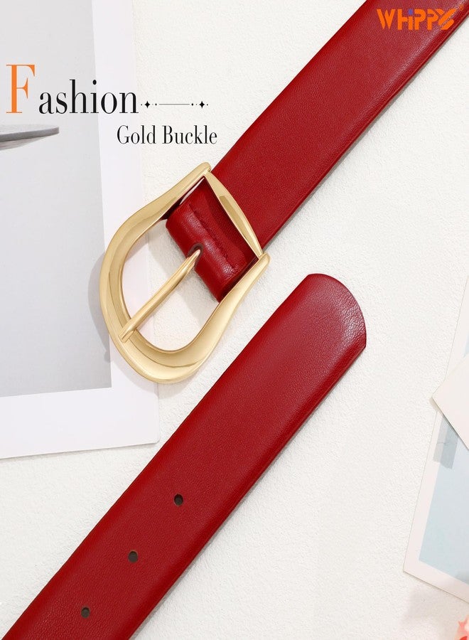 WHIPPY Women's Leather Belt for Jeans Pants Dresses Casual Fashion Waist Belt with Gold Buckle Red, M - Image 3