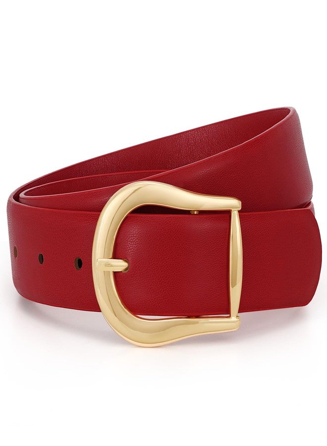 WHIPPY Women's Leather Belt for Jeans Pants Dresses Casual Fashion Waist Belt with Gold Buckle Red, M - Image 1