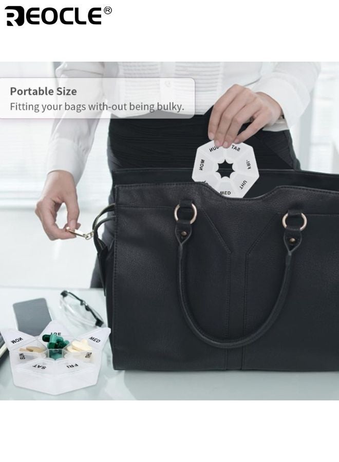 REOCLE Portable 7-Grid Pill Storage Box Circular Seven Day Medicine Box Travel Pill Sorting Organizer Box Weekly Pill Organizer Storage Bins for Home Organization Baskets Bins - Image 5