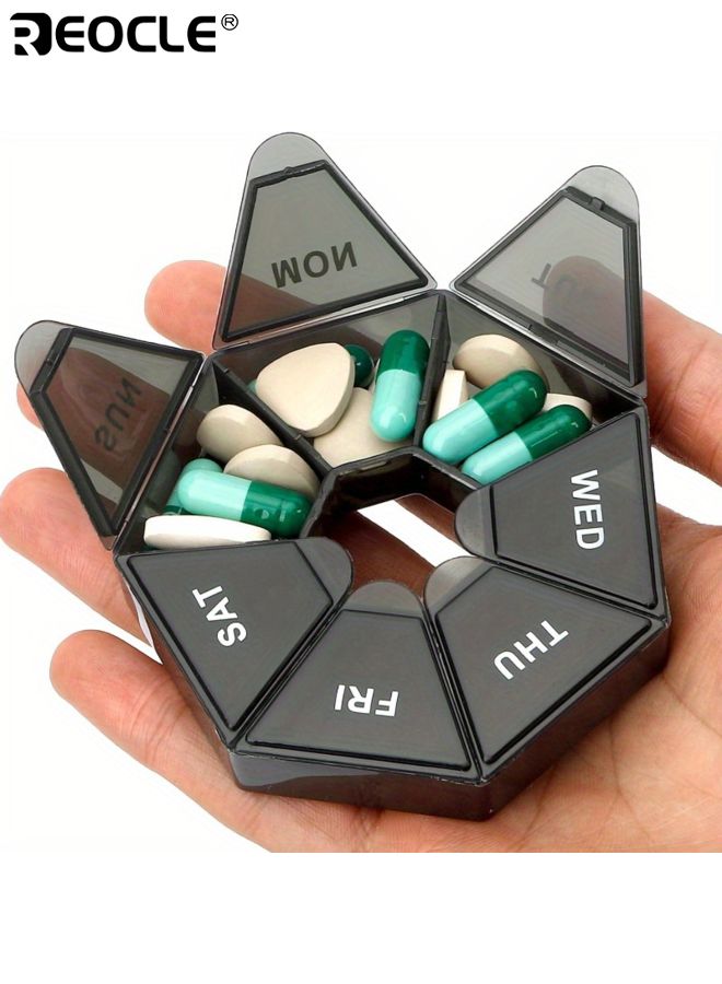 REOCLE Portable 7-Grid Pill Storage Box Circular Seven Day Medicine Box Travel Pill Sorting Organizer Box Weekly Pill Organizer Storage Bins for Home Organization Baskets Bins - Image 1