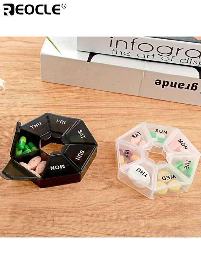 REOCLE Portable 7-Grid Pill Storage Box Circular Seven Day Medicine Box Travel Pill Sorting Organizer Box Weekly Pill Organizer Storage Bins for Home Organization Baskets Bins - Image 2