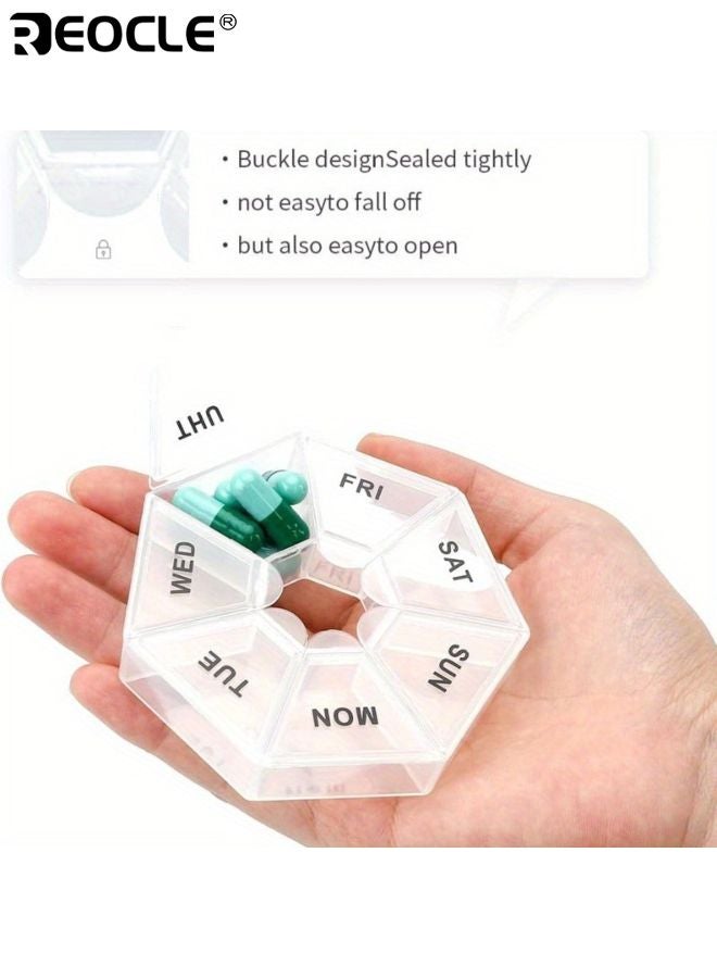 REOCLE Portable 7-Grid Pill Storage Box Circular Seven Day Medicine Box Travel Pill Sorting Organizer Box Weekly Pill Organizer Storage Bins for Home Organization Baskets Bins - Image 3