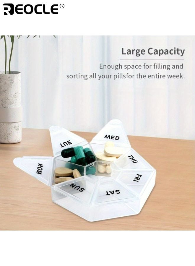 REOCLE Portable 7-Grid Pill Storage Box Circular Seven Day Medicine Box Travel Pill Sorting Organizer Box Weekly Pill Organizer Storage Bins for Home Organization Baskets Bins - Image 4