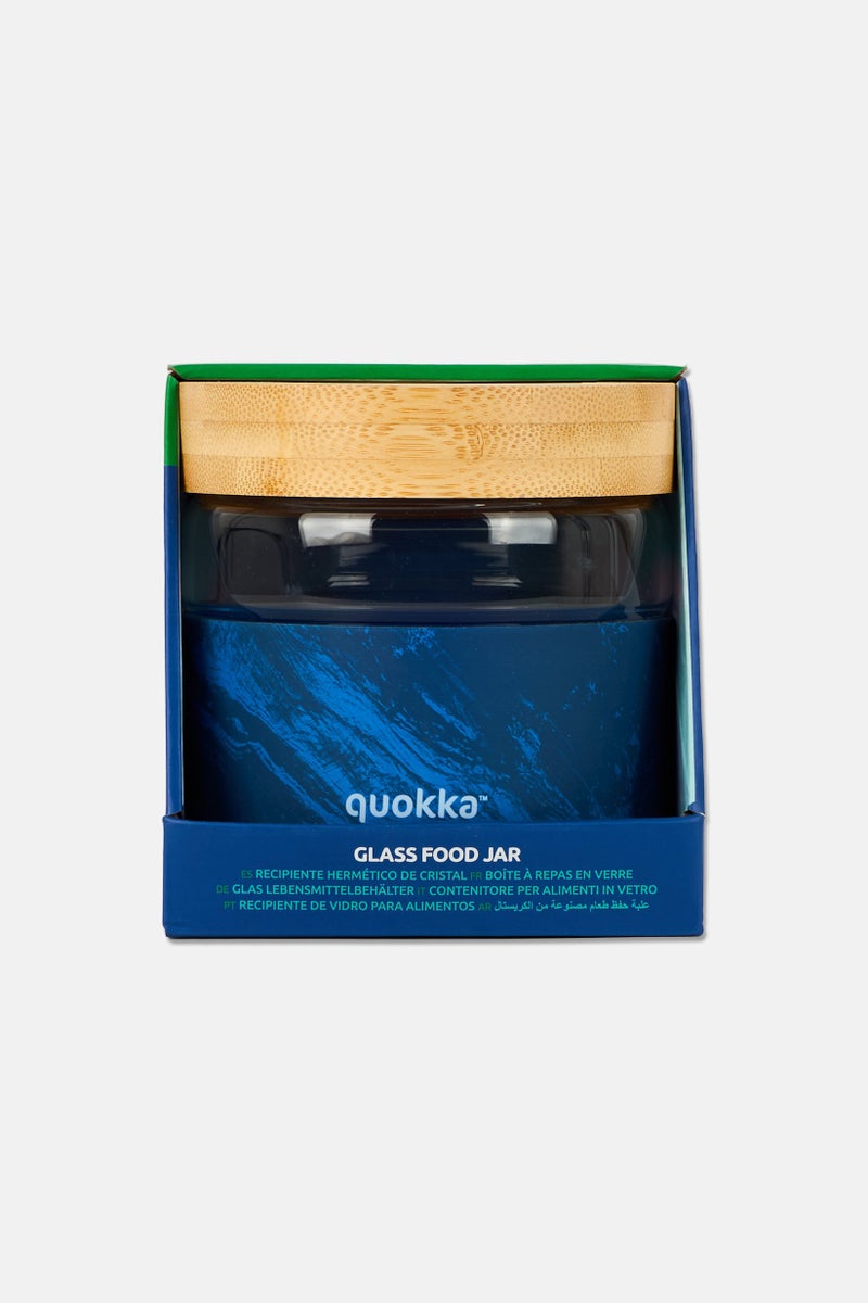 quokka Glass Food Jar With Silicone Cover Deli Bamboo Lid, Blue - Image 1
