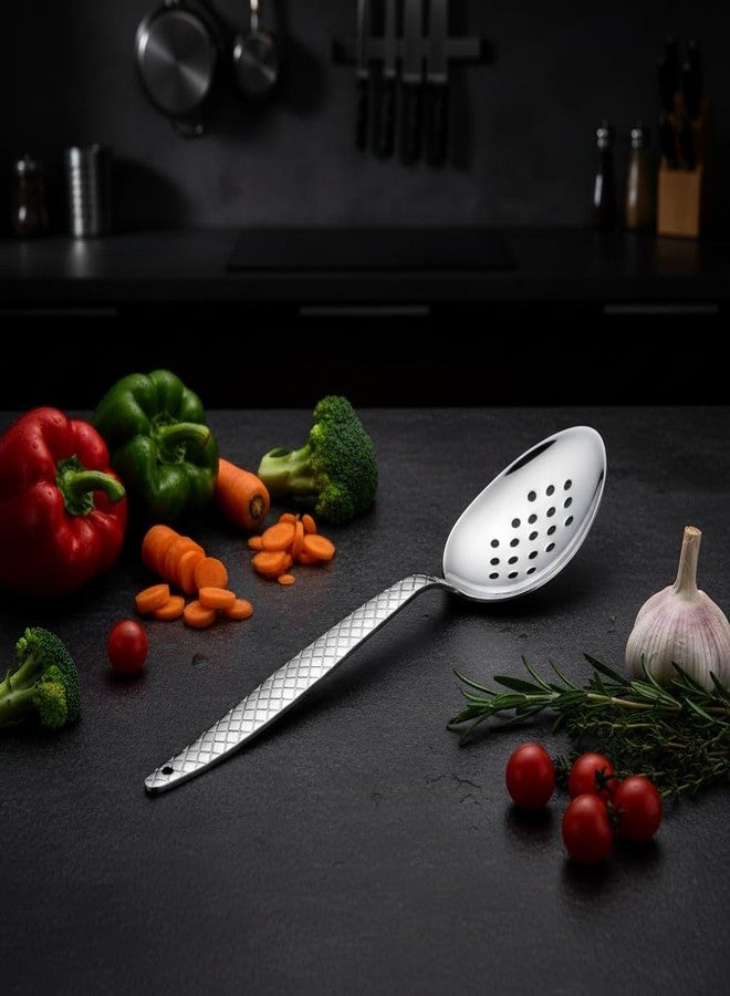 BNAZIND 3-Pack Chef Kunz Spoon | 9 Inch S.S 18/10 Silverware Set of Serving, Slotted and Perforated Spoons Perfect for Basting, Plating, Quenelle, Sauces with Non-Slip Grip - Image 4
