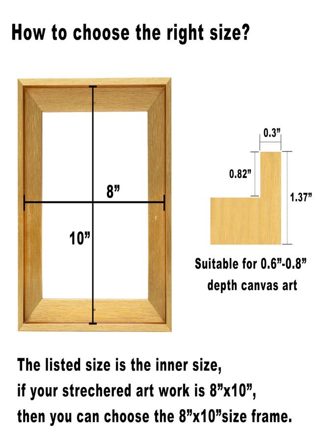 CANFRAVAS 8x10 Solid Wood Canvas Floater Frame, Wood Floating Frames, Floater Frame for 0.6"-0.8" Deep Canvas Paintings (8"x10", Gold) - Image 3