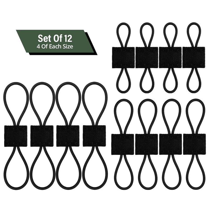GearHill Elastic Webbing Binding Ribbon Multipurpose Backpacks Attachments Tactical Molle Backpack Accessories, Tactical EDC Gear (12 Pieces Black 3 Size Kit) - Image 2