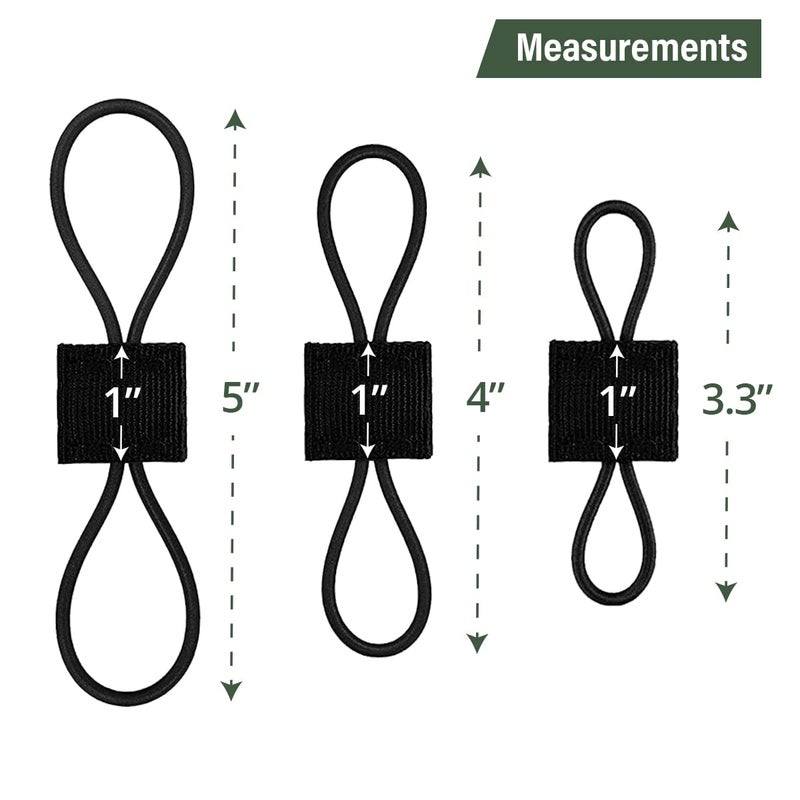 GearHill Elastic Webbing Binding Ribbon Multipurpose Backpacks Attachments Tactical Molle Backpack Accessories, Tactical EDC Gear (12 Pieces Black 3 Size Kit) - Image 5