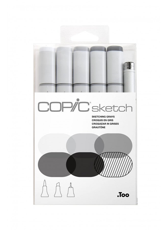 Copic Sketch Alcohol Marker 5 Colors + Multiliner SP Set, Sketching Grays - Image 1