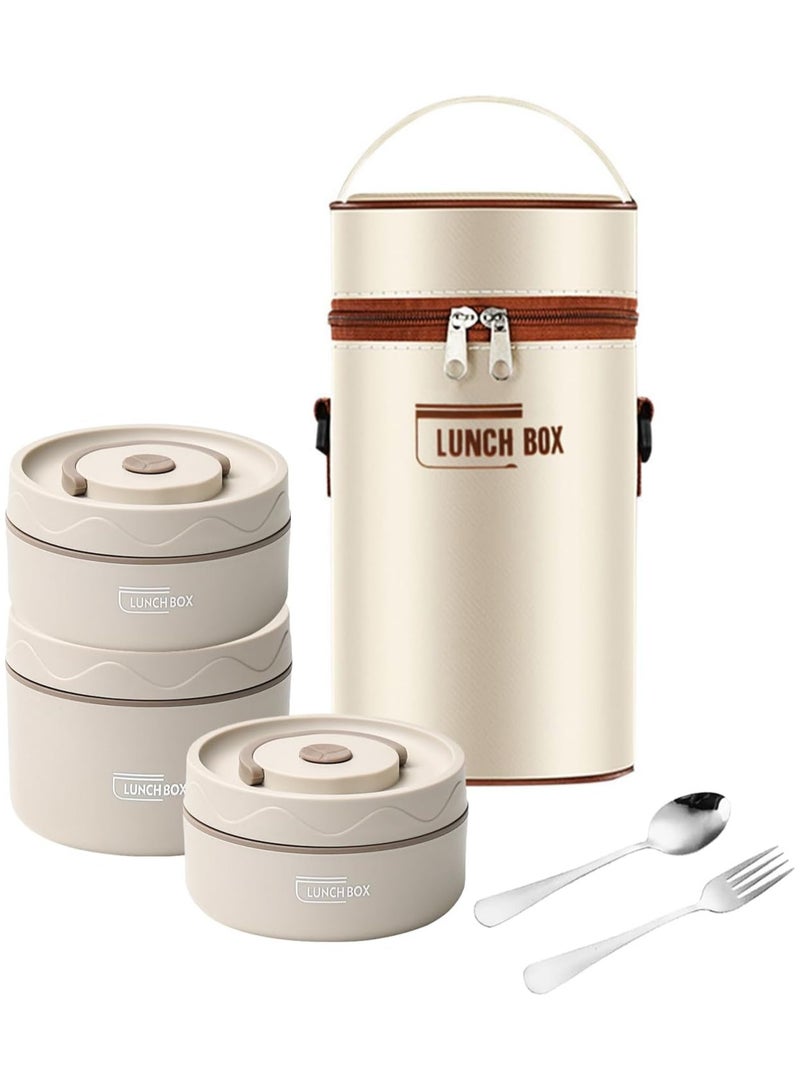 TOMSHOO Kids Thermal Bento Lunch Box Set for School, Insulated Lunch Containers With Bag,3 Separate Stackable Lunch Container, Microwaveable Lunch Box Bento Box for Adults & Kids (3-Layer, White) - Image 1