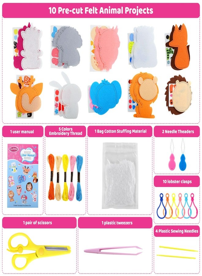 Funtopia Sewing Kit for Kids, 10 Easy DIY Projects of Stuffed Animal with Guiding Book, Beginners Sewing Toys and Birthday Gift for Girls Boys, Felt Arts and Crafts for Kids Ages 5-8 8-12 - Image 5