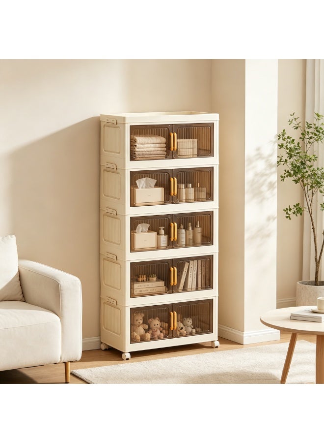 NEWLAN Foldable Storage Cabinet, Dust-Proof Storage Organizer with Double Doors & Rolling Casters, Space-Saving, Easy to Clean & Simple Assembly - Image 1