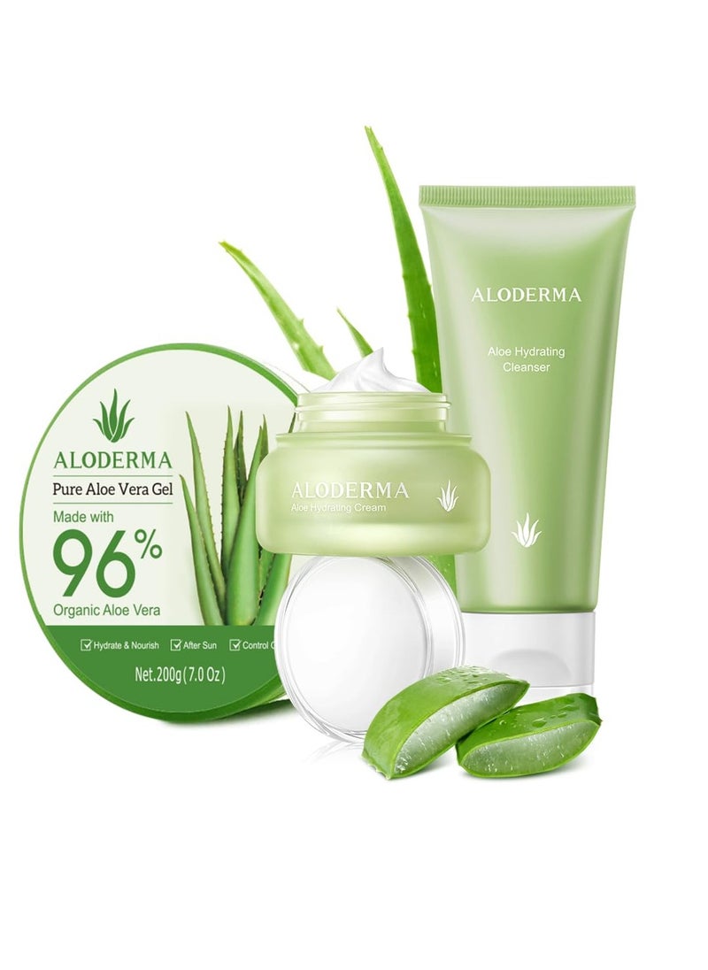 Aloderma Aloderma Basic Aloe Hydrating Set - 3 Pieces - Cleanser, Cream, 200g Aloe Vera Gel  - Image 1