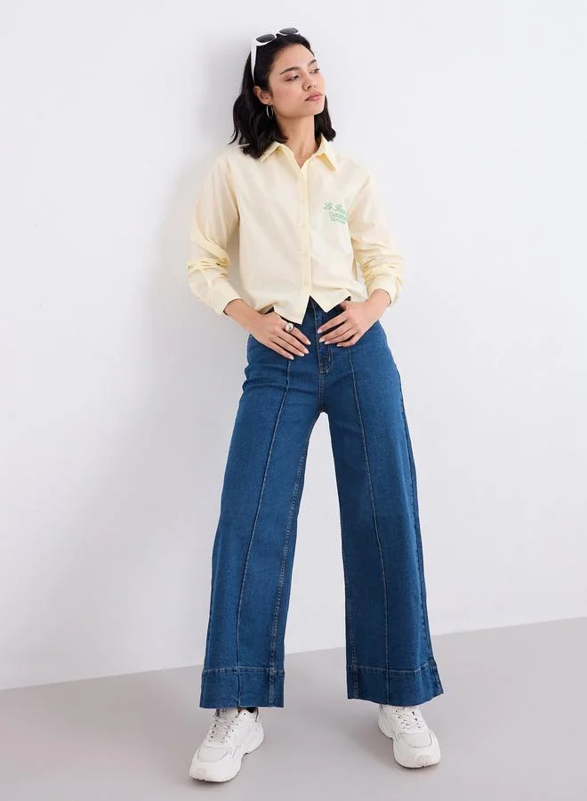 Styli Styli Women Pintuck Detail Wide Leg Jeans