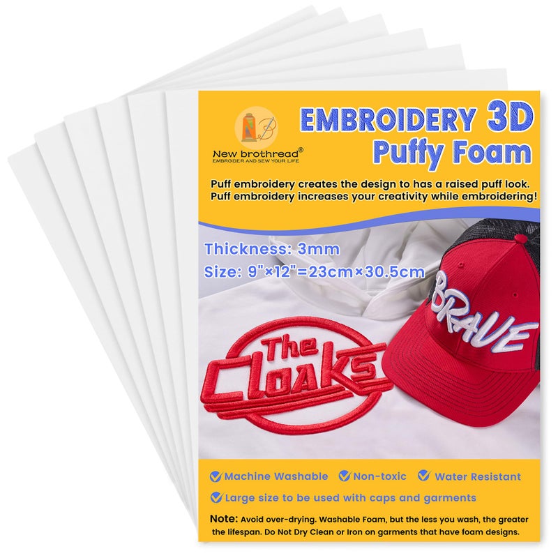 New brothread - 15 Options- 6PCS Embroidery Puffy Foam 9â€³x12â€³ Large Size 3MM Creating 3D Embroidery Effect for Caps, Garments, Jackets, Bags, Backpacks and More - White - Image 1