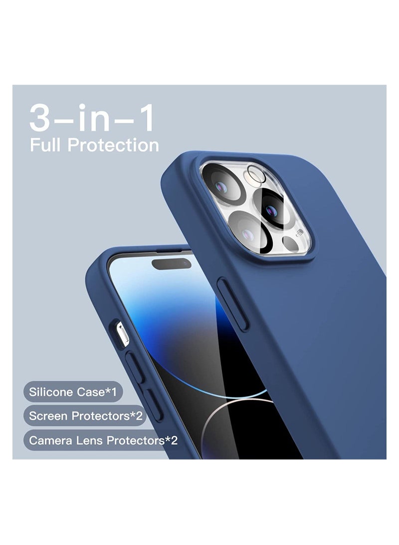 3 in 1 Silicone Case for iPhone 14 Pro Max 6.7-Inch, with 2-Pack Screen Protector and 2-Pack Camera Lens Protector, Full Coverage Tempered Glass Film - Image 2
