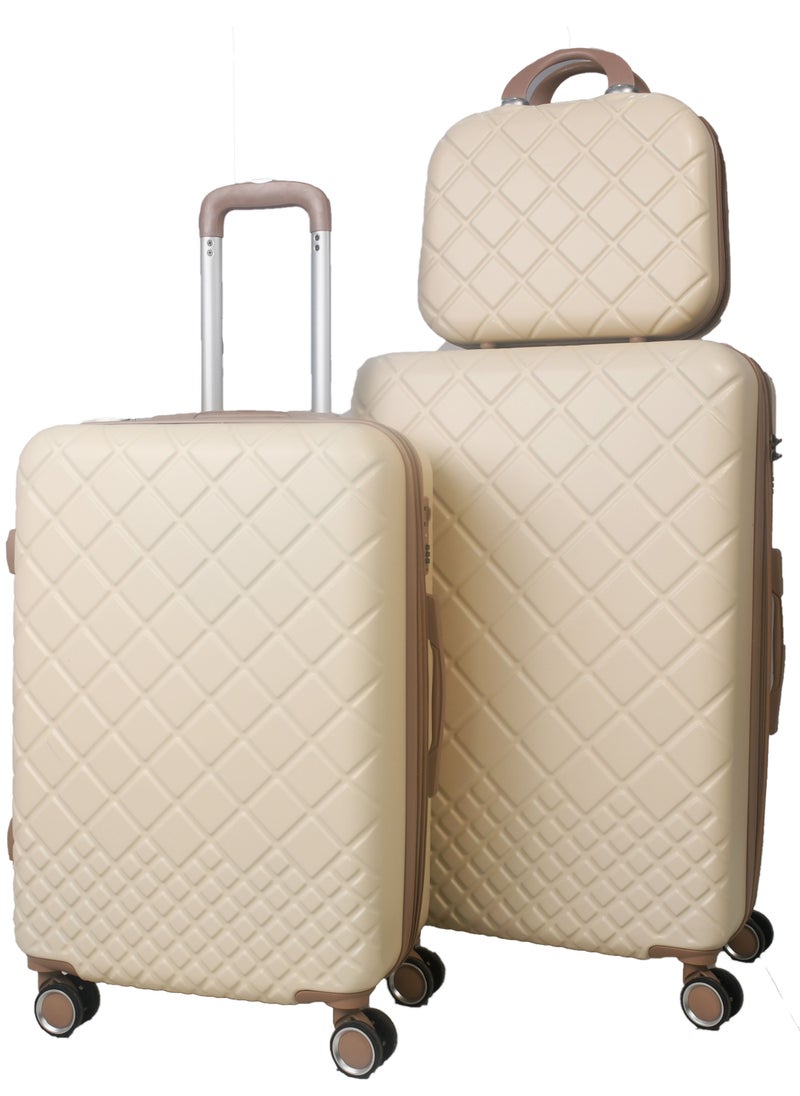MORANO - Morano Hard-Side Travel Back Luggage Trolley Set, 4 Pcs - Beige with Khaki - Image 1