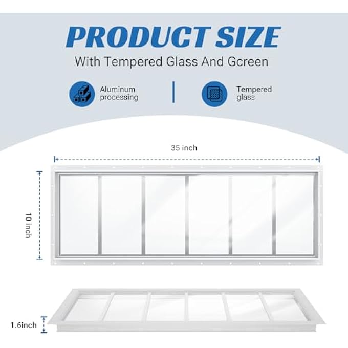 Transom Window For Shed, Fixed Tempered Garage Window For Playhouse, New Exterior Construction Windows (10"X35" 2Pcs) - Image 3