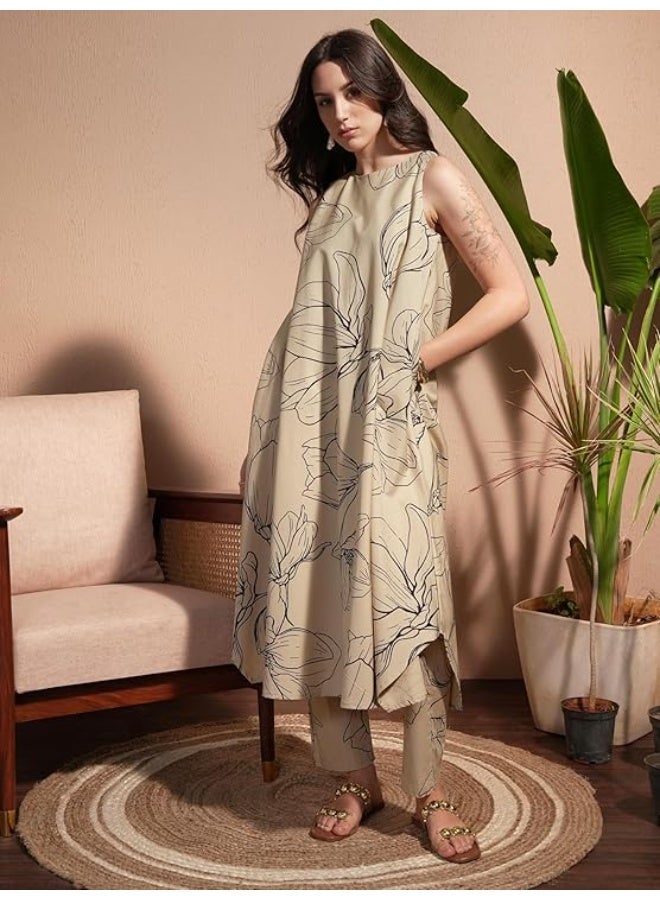 Vishudh Women's Ethnic Set | Regular Fit | Fashion Outfit | with Comfortable Wear (S) TAN - Image 2