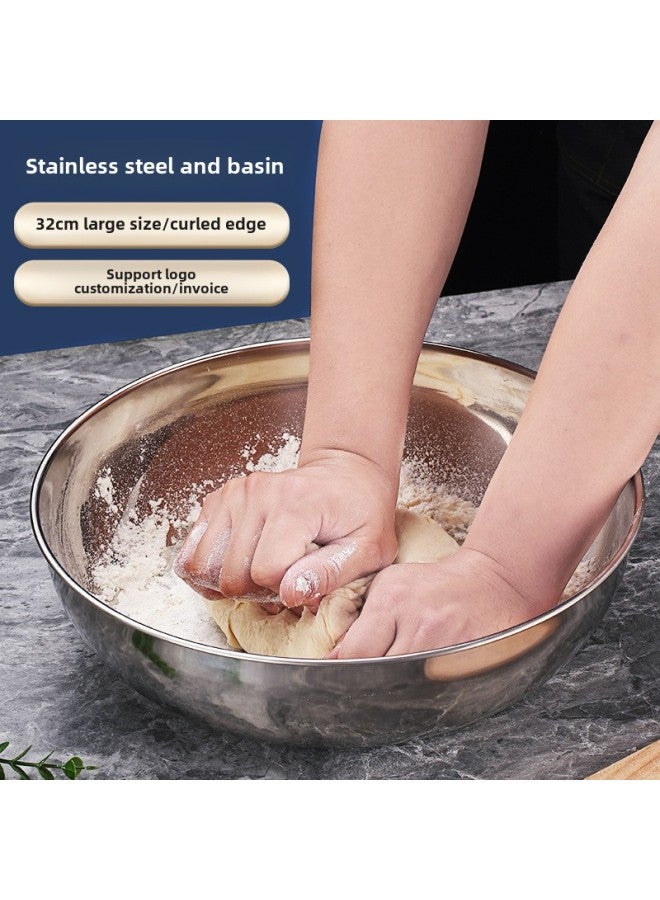 Stainless Steel And Basin Household Multi-purpose Basin Large Size Hair Basin Kneading Basin Salad Bowl Cooking Basin Baking Egg Pot-Specifications:32cm And Basin-color:Opp Bag  - Image 3